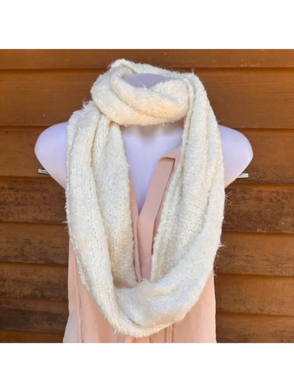 Cuddl Duds Cream Knit Infinity Scarf Soft Polyester Nylon Blend